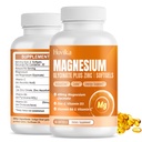 Supplément de Glycinat de magnésium softgels, Glycinat de magnésium 400mg avec zinc, vitamine B6, C, D3, Magnésium pur pour le sommeil, calme, musculaire, énergie, soutien cardiaque - 60 Capsules Vegan pour les femmes et les hommes