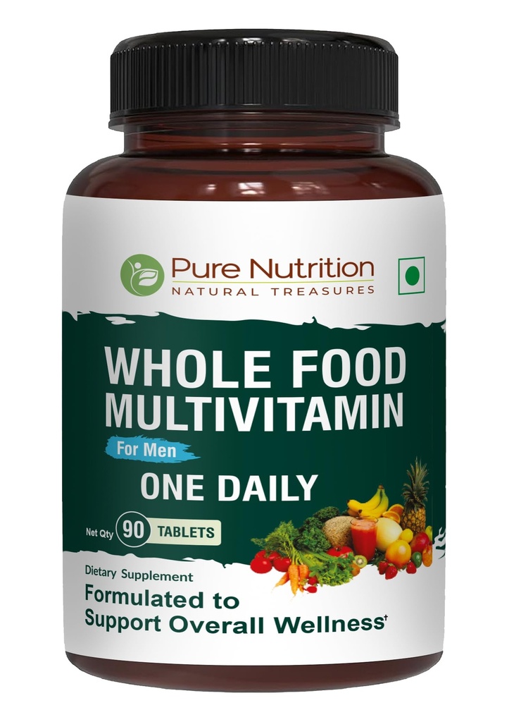Nutrition pure Multivitamines alimentaires entières pour les hommes 90 Tabs Un-A-Jour. 100 % RDA.