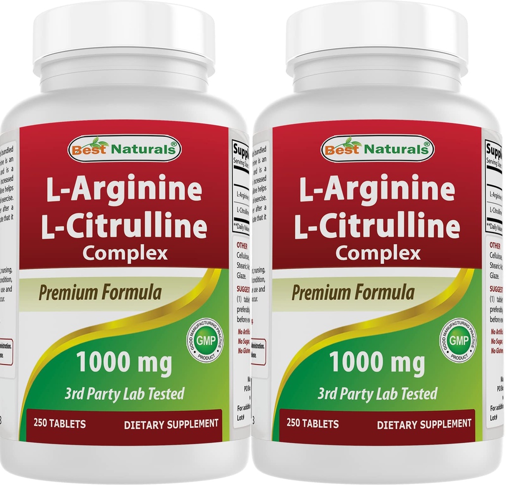 Meilleur complexe naturel L-Arginine L-Citrulline 1000 mg 250 comprimés (250 Nombre (paquet de 2))