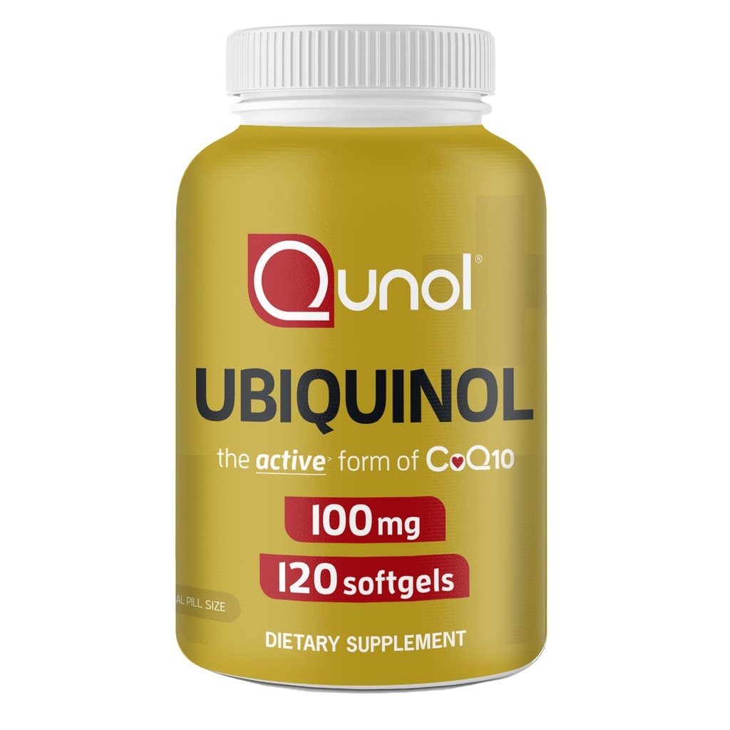 Qunol 100mg Ubiquinol, puissant antioxydant pour la santé cardiaque et vasculaire, essentiel pour la production d'énergie, supplément naturel forme active de Coq10, 120 comte