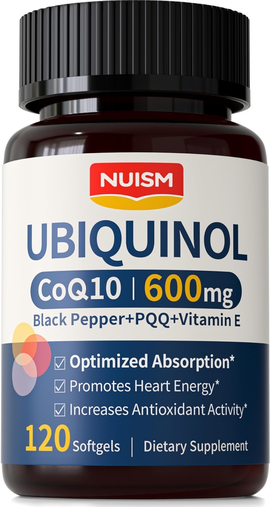 CoQ10 600mg Softgels,Ubiquinol Q10 Coenzym-Ergänzung,Coq 10 600mg Vitamine maximale Absorption, Antioxidans Unterstützung für Herzgesundheit & Energie
