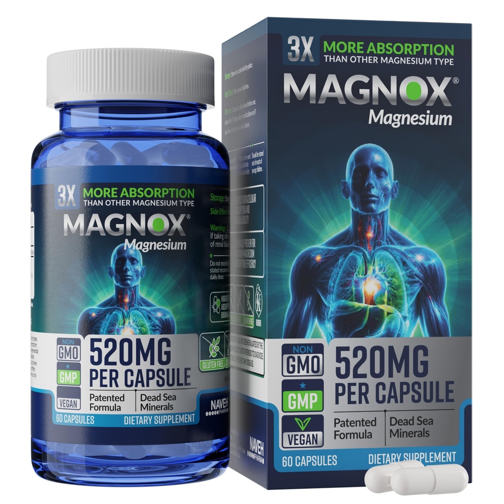 MAGNOX® 520:00 Supplément de magnésium 520mg de magnésium à forte absorption pour les hommes et les femmes avec des minéraux de la mer Morte.