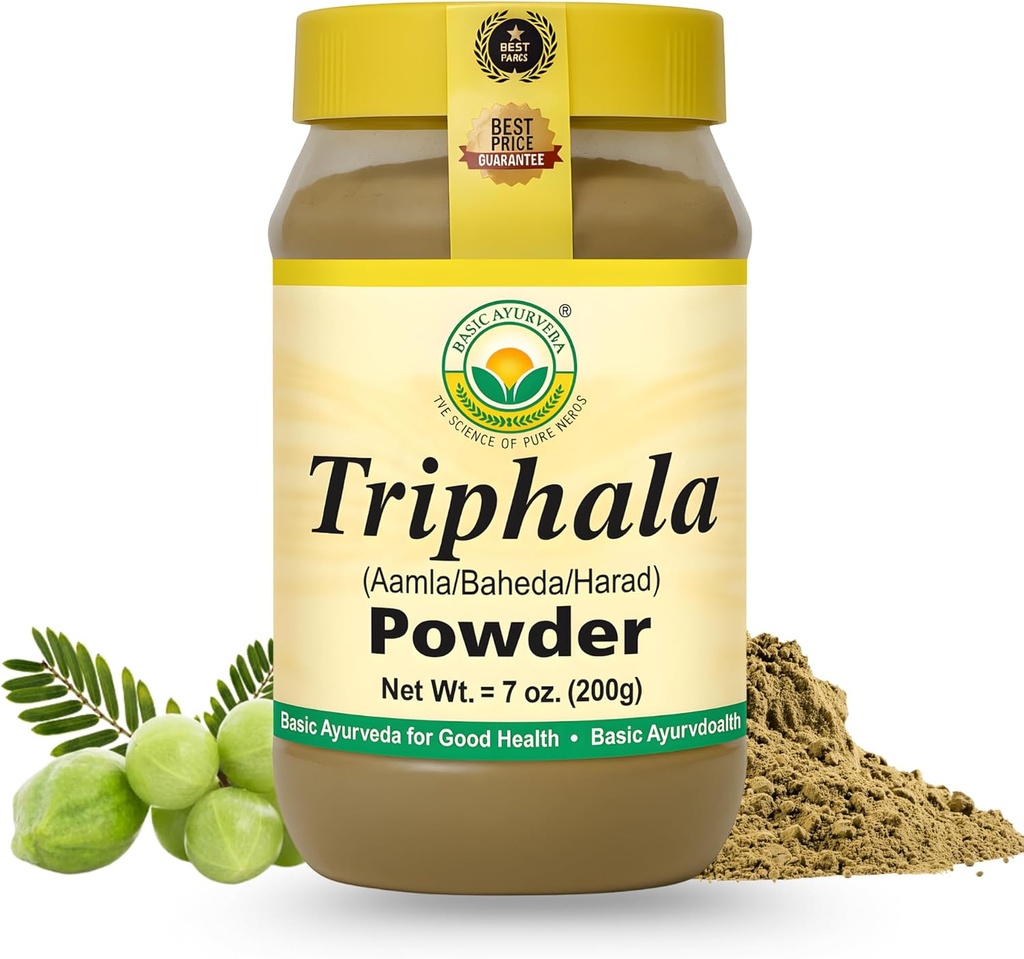 BASIC AYURVEDA Triphala Pulver 7.05 Oz (200g) | 100% Natürliche Ayurveda-Mischung von Amla, Haritaki & Bibhitaki | Unterstützt Verdauungsgesundheit, Detox & Wellness | Keine Zusatzstoffe | Vegan & Glutenfrei