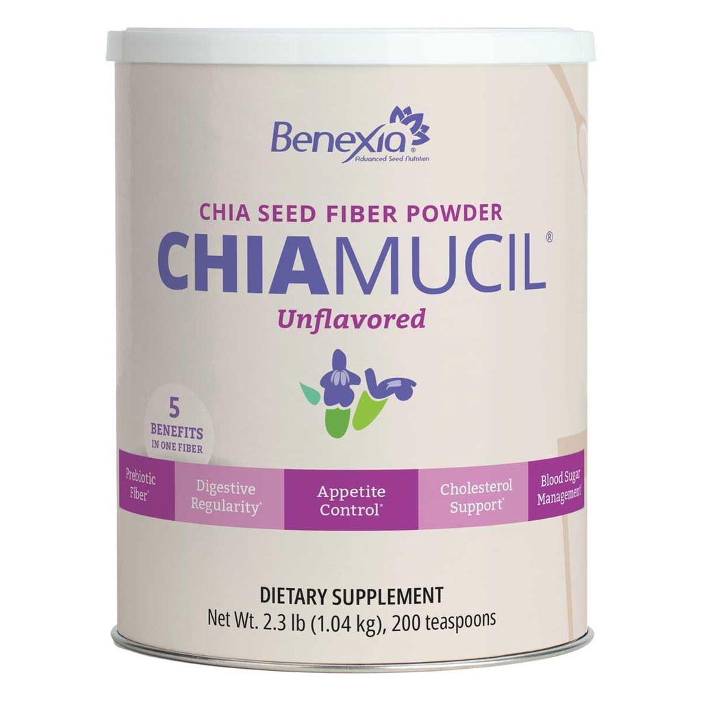 Chiamucil Prebiotic Chia Fiber Supplement Powder – Für Appetit Control & Digestive Health – Chia Fiber & Chicory Root (Inulin) – Gluten & Sugar Free, Vegan, Non-GMO, Unflavored - 100 Portionen