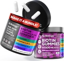 Biotin Haarwachstum Bundle - Biotin Vitamine & Keratin Kapseln + Haargummis mit Collagen & Astragalus - Haar Haut Nägel Vitamine für Frauen & Männer | 60 Caps + 60 Gummi