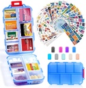 14 Grilles Pill Organizer Box with 415-Pcs Medicine Name Etiquettes - Pocket Daily Pharmacie Trousse de contenants - Distributeur de médicaments de voyage pour l'huile de poisson entreposage de supplément de vitamine - Bleu clair