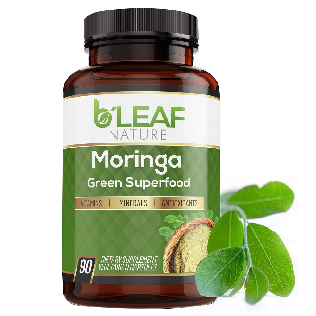 B'LEAF NATURE Bio Moringa Kapseln 1000mg, 90 Count – Moringa Kapseln mit Bio Olefeira Pulver für Immununterstützung, Energie & Balance – Vegan, Non-GMO Ergänzungen für tägliche Wellness