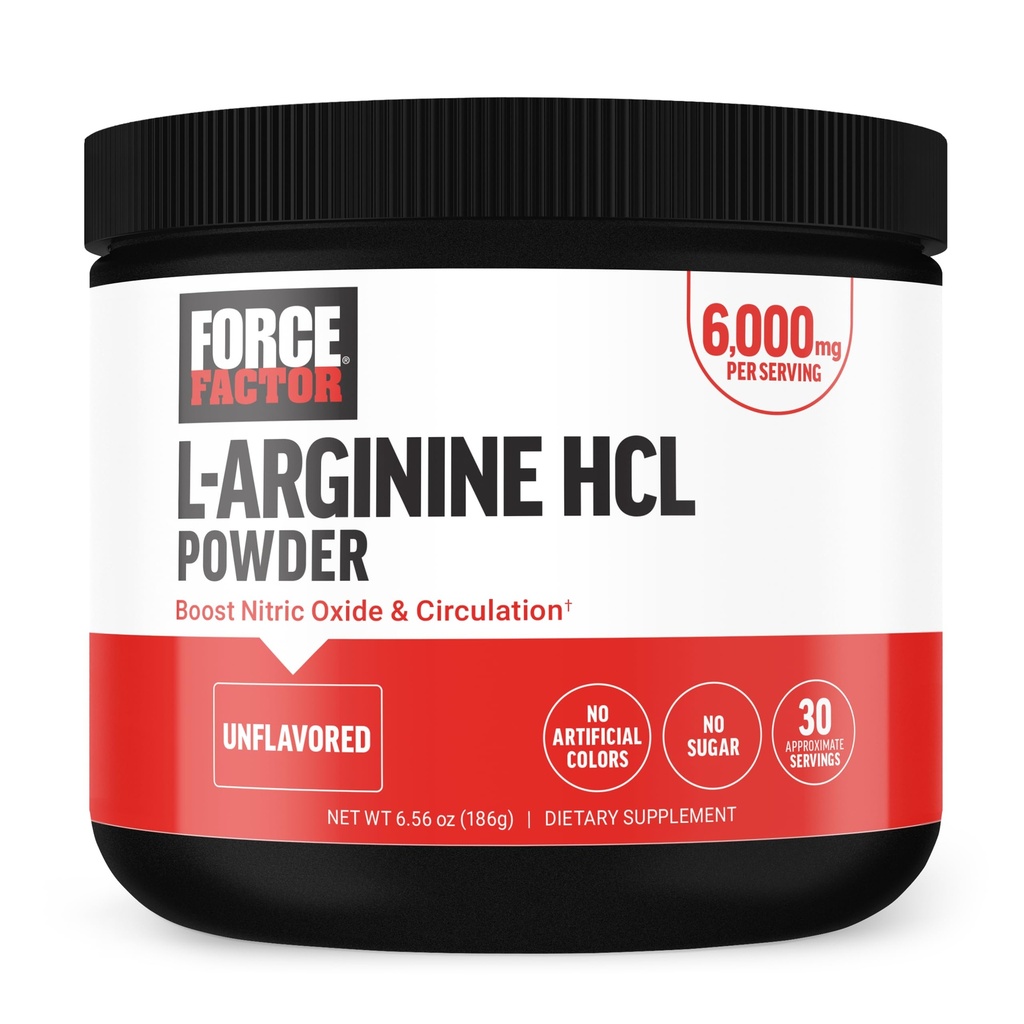 Kraftfaktor L Arginin HCL, L-Arginin-Ergänzung zu erhöhen Stickstoffmonoxid für bessere Zirkulation, Blutfluss und Muskelpumpen, L Argininin Pulver 6000mg, Unflavored, 30 Portionen