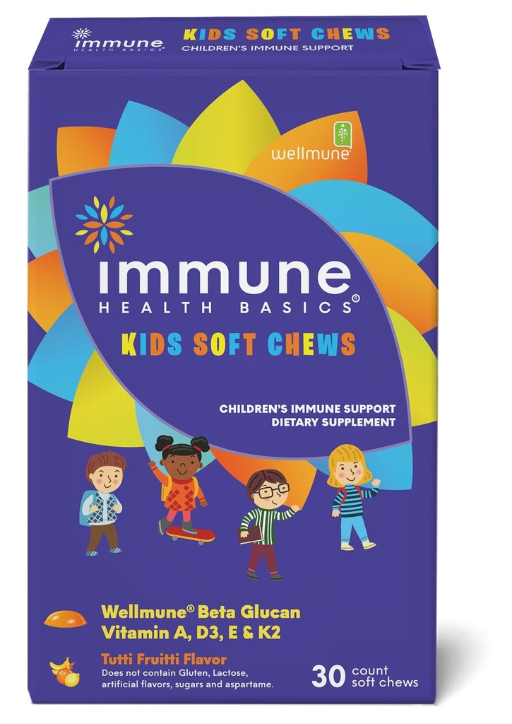 Kinder Weiche Chews mit Wellmune® | Natürliche Beta Glucan Ergänzung für Immununterstützung & tägliche Wellness | Allergen-Free & No Added Sugar | Tutti-Frutti Flavor, 30 Soft Chews