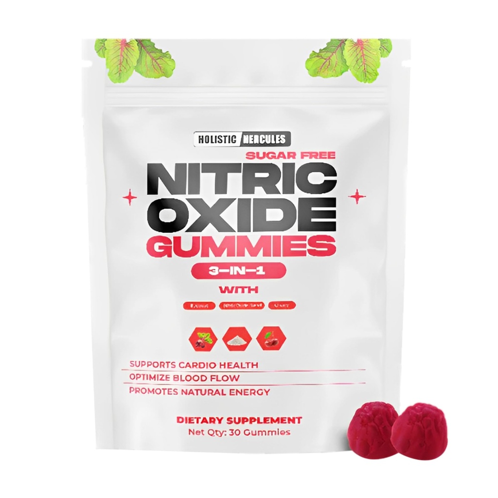 Holistic Hercules Nitric Oxide Gummies - Nitric Oxide Supplements for Men - Sugar-Free Beet Root & Cherry Chews for Energy & Circulation - Supports Heart Health & Blood Flow - Vegan, Non-GMO, 30 Count