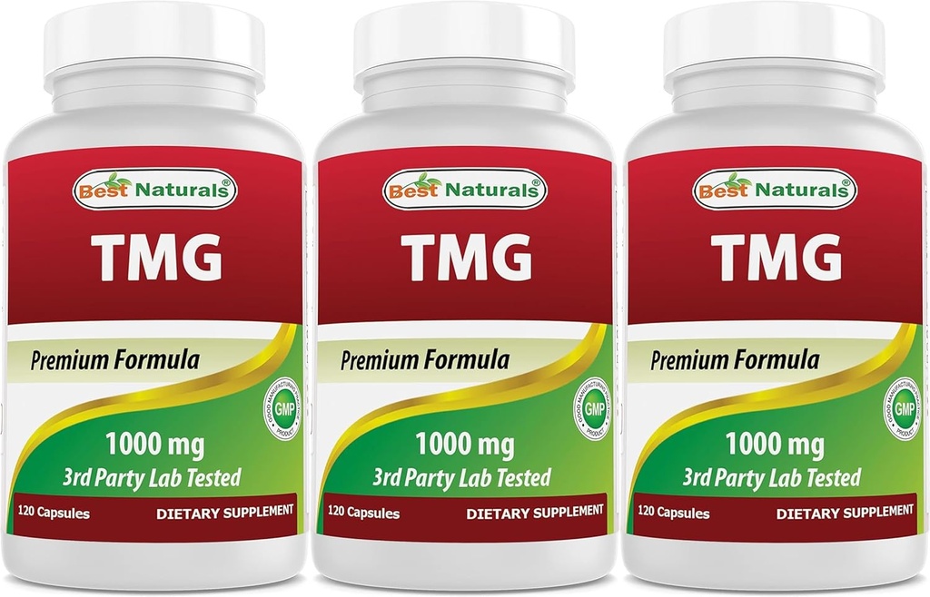 Best Naturals TMG Trimethylglycin (als Betaine Anhydrous) 1000 mg Servieren - 120 Kapseln - Gesunde Homocystein Levels & Methylierungsunterstützung (120 Count (Pack von 3))