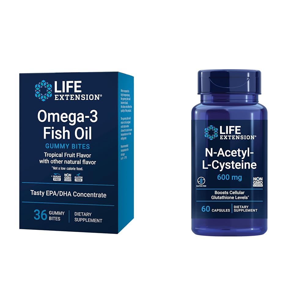 Life Extension Omega-3 Fish Oil Gummy Bits und N-Acetyl-L-Cystein Immun- & Respiratorische Unterstützung