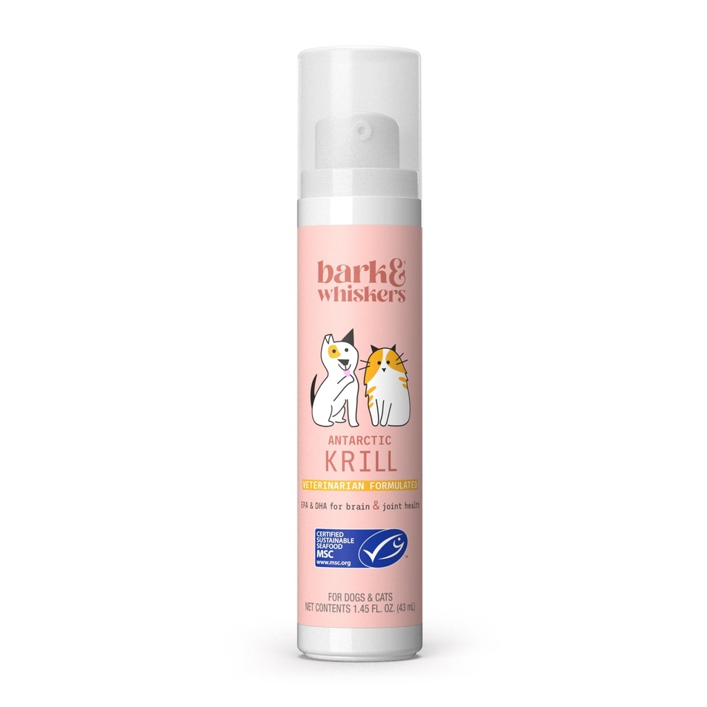 Bark & Whiskers Krill Ölflüssigkeitspumpe - Omega-3 Fettsäuren für Katzen & Hunde - Unterstützt Joint Comfort, Haut & Gehirn Funktion - Antioxidans Unterstützung - 1.45 Fl Oz (186 Pumpen)