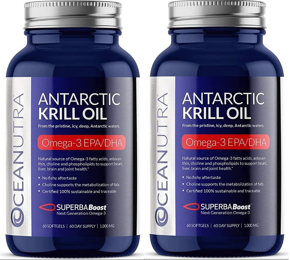 100% Pure Krill Oil 1000MG 120-Day Supply Double Strength 56% Phospholipides Astaxanthin Sustainable Antarctic SuperbaBoost Omega 3 EPA DHA Heart Soins de la peau du cerveau, Troisième partie testée, Pas d'huile de poisson