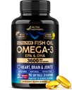 Omega 3 Fischöl 3600 mg - Omega 3 Supplement | EPA & DHA - Heavy Metals Free - Heart, Brain & Joint Support - Gereinigtes Fischöl für Männer & Frauen - Zitrone aromatisiert - Made in USA, 90 Softgels