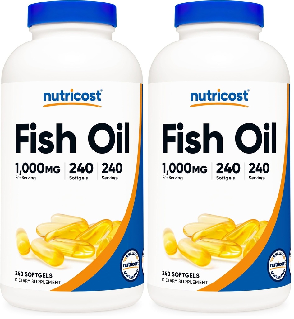 Nutricost Huile de poisson Oméga 3 Softgels avec EPA & DHA (1000mg d'huile de poisson, 560mg d'oméga-3), 240 Softgels, non-OGM, sans gluten. (Pack of 2)