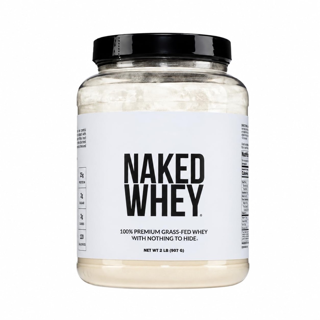 NAKED Whey 2LB 100% Grass Fed Whey Protein Powder - Only 1 Ingredient, Unflavored Whey Protein, NSF Certified, Undenatured, Gluten Free, Soy Free, No GMOs, No Preservatives