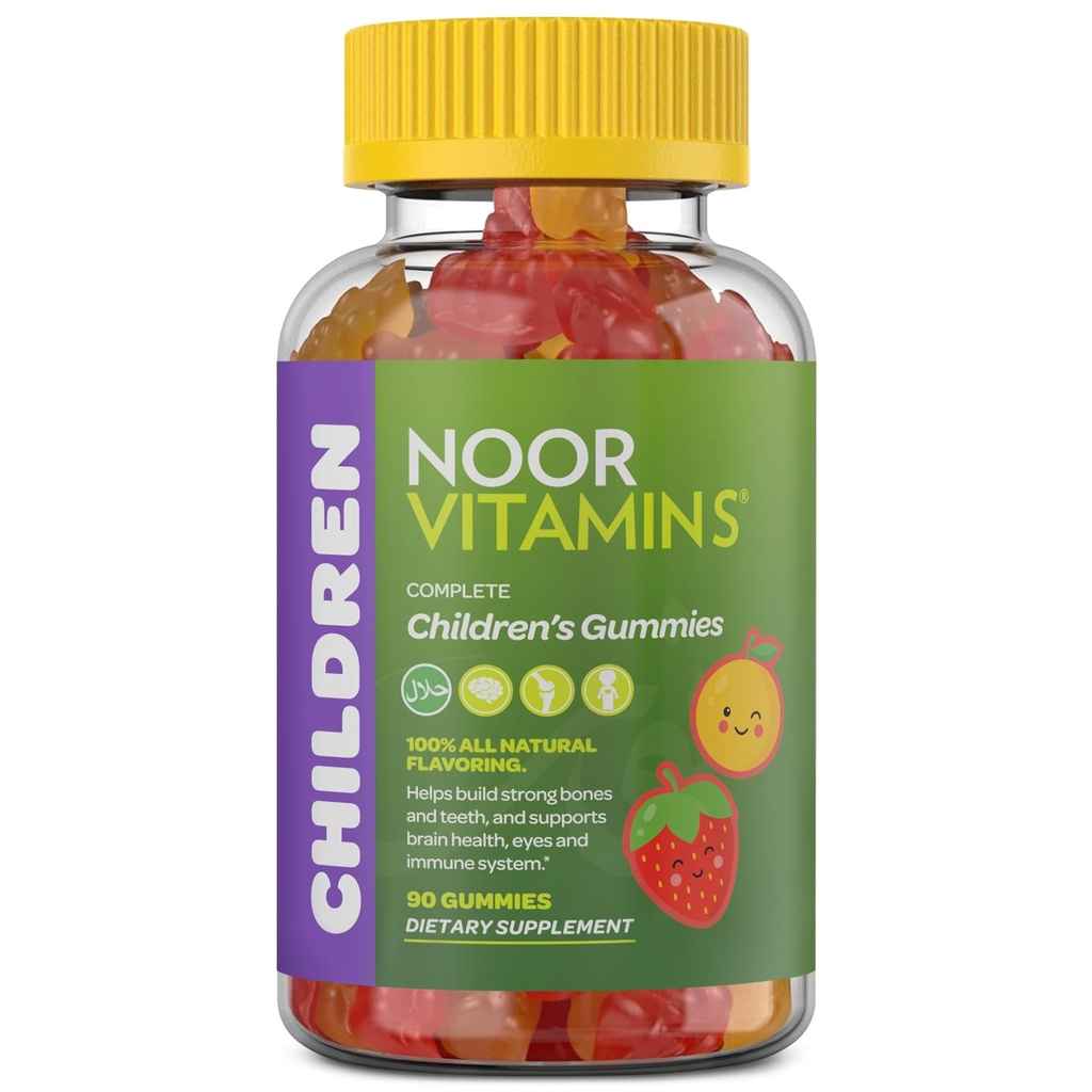 Halale Vitamine, Kinder Vitamine, Kinder Multivitamin Gummie Noor Vitamine: Vitamin C für Kinder, D3, und Zink für Immunität, B6 B12 für Energie. Nicht-GMO, Halal Gummi - 90 Graf Gummy Vitamine für Kinder