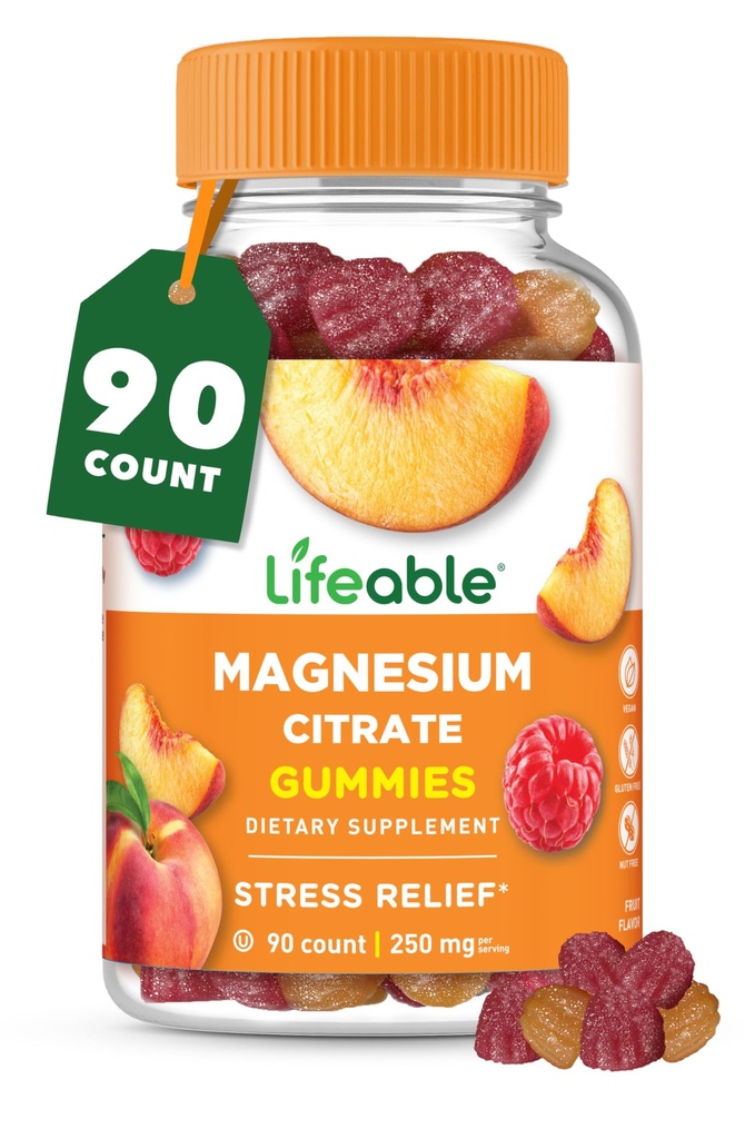 Magnesium Citrate Gummies | 250mg Elemental Magnesium from 2,130mg Magnesium Citrate | Great Tasting Magnesium Supplement | Stress Relief Support for Adults | 90 Magnesium Gummies | Lifeable