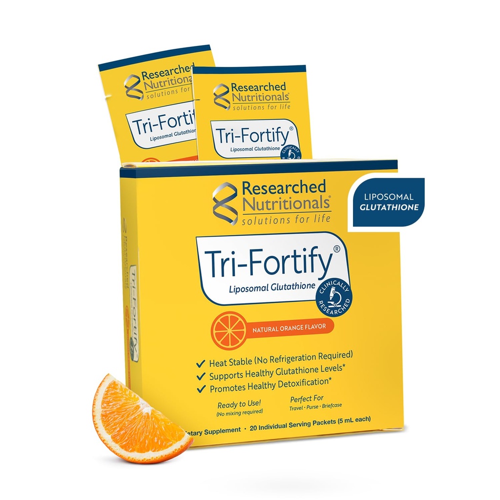 Recherches nutritionnelles Glutathion liposomique (450mg) Gel liquide + vitamine C - Tri-fortify - Aide à l'énergie naturelle, au soutien immunitaire et à la désintoxication - Recherche clinique pour l'absorption, Orange (20 paquets)