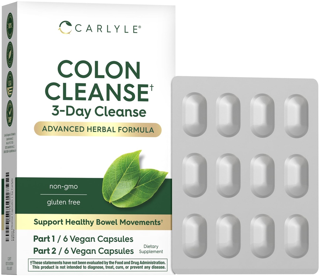 Carlyle Colon Cleanse | 12 Vegan Capsules | 3 Day Cleanse | Fortgeschrittene Kräuterformel | Unterstützt gesunde Bowel-Bewegungen | Non-GMO und glutenfreie Ergänzung