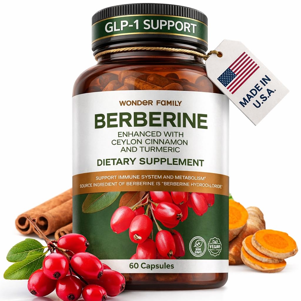 WONDER FAMILY Berberine 500 mg GLP-1 Weight Loss Supplement – Berberine HCl with Ceylon Cinnamon, Probiotics, Vitamin D3 & K2 – Glucose Metabolism & Appetite Support – 1 Pack - 60 Capsules