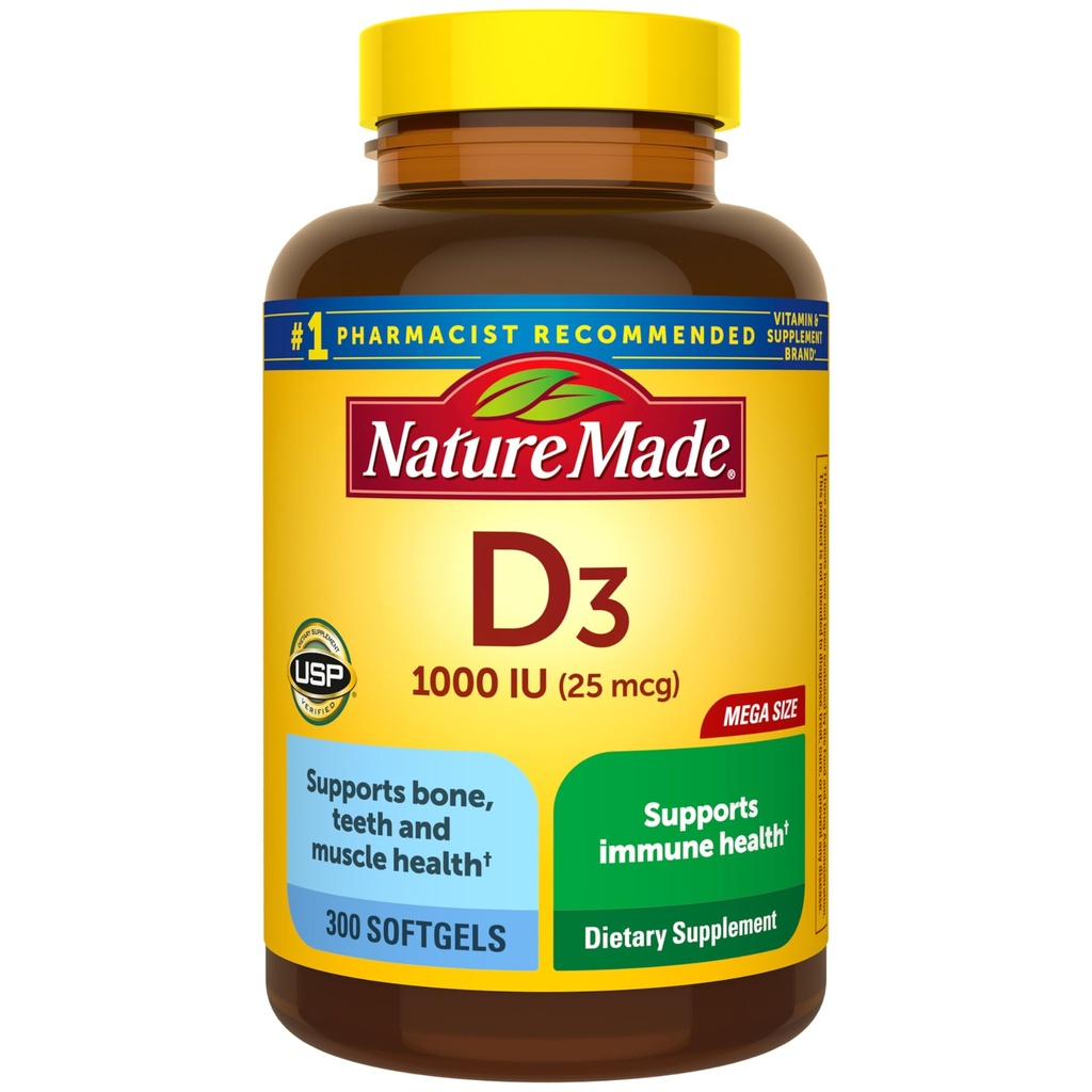 Nature Made Vitamin D3 1000 IU (25 mcg), 300 Vitamin D Softgels