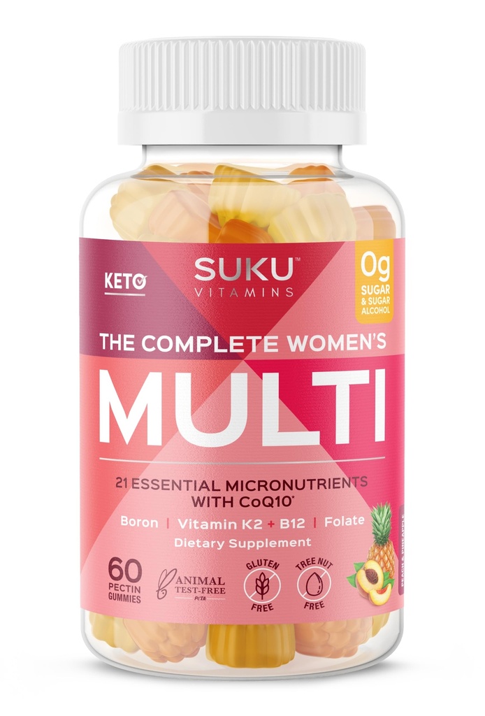 SUKU Vitamine - Complete Women's Multi - mit Boron, Vitamin K2, B12, A und mehr für Frauen Gesundheit - einfach zu kauen - Non GMO, Gluten Sugar Free - Ananas & Peach Flavored Gummy Vitamins, 60 Count