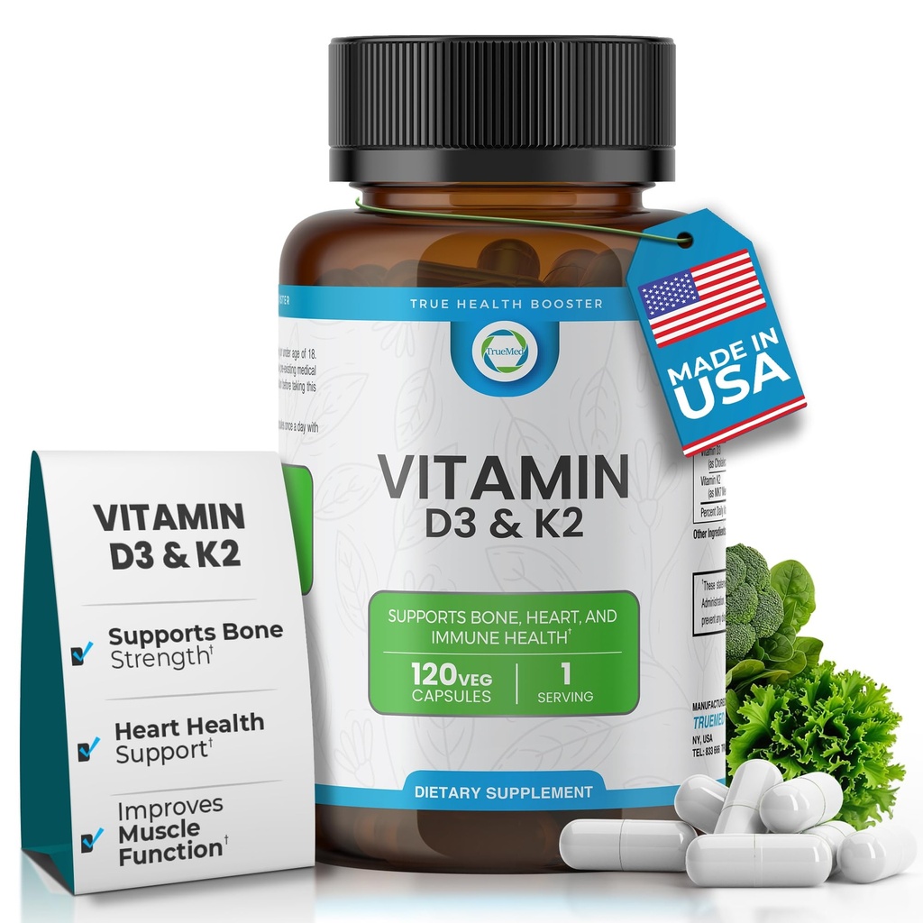 Vitamin D3 K2 5000 IE (MK-7 90 mcg) Supplement – 120 Veg Kapseln – K2 D3 Vitamin Supplement für Knochen, Herz & Immune Support & Calcium Absorption – Nicht-GVO, glutenfrei – Made in USA