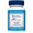 Das Vitamin Shoppe Vitamin D3 K2 2500 IE - Knochendichte & Herzgesundheit | D3 + K2 MK-7 | 60 Kapseln | Synergistische Formel