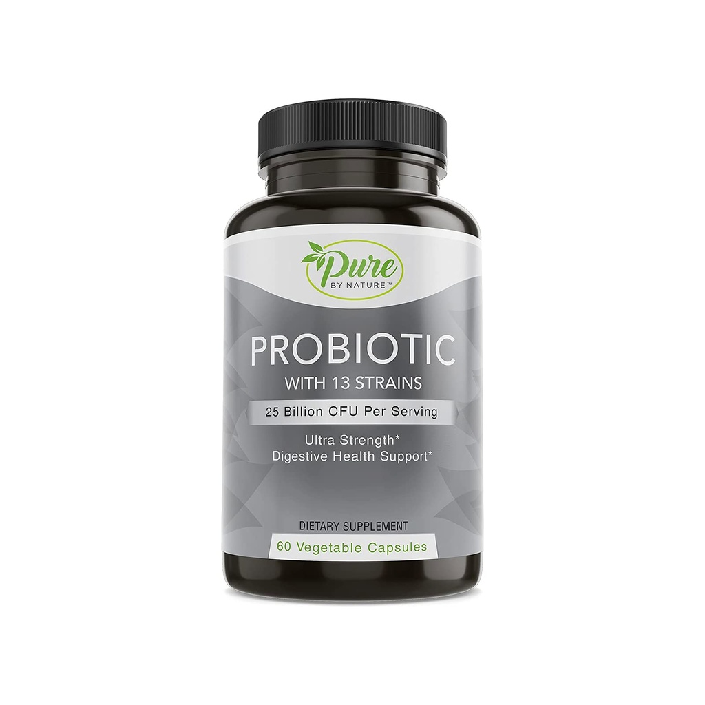 Pure By Nature Probiotics for Women & Men, 13 Strains mit 25 Billion CFU, Probiotics for Digestive Health, Gut Health, Immununterstützung, Bloating & Constipation, Vegan & Shelf-Stable, 60 Kapseln