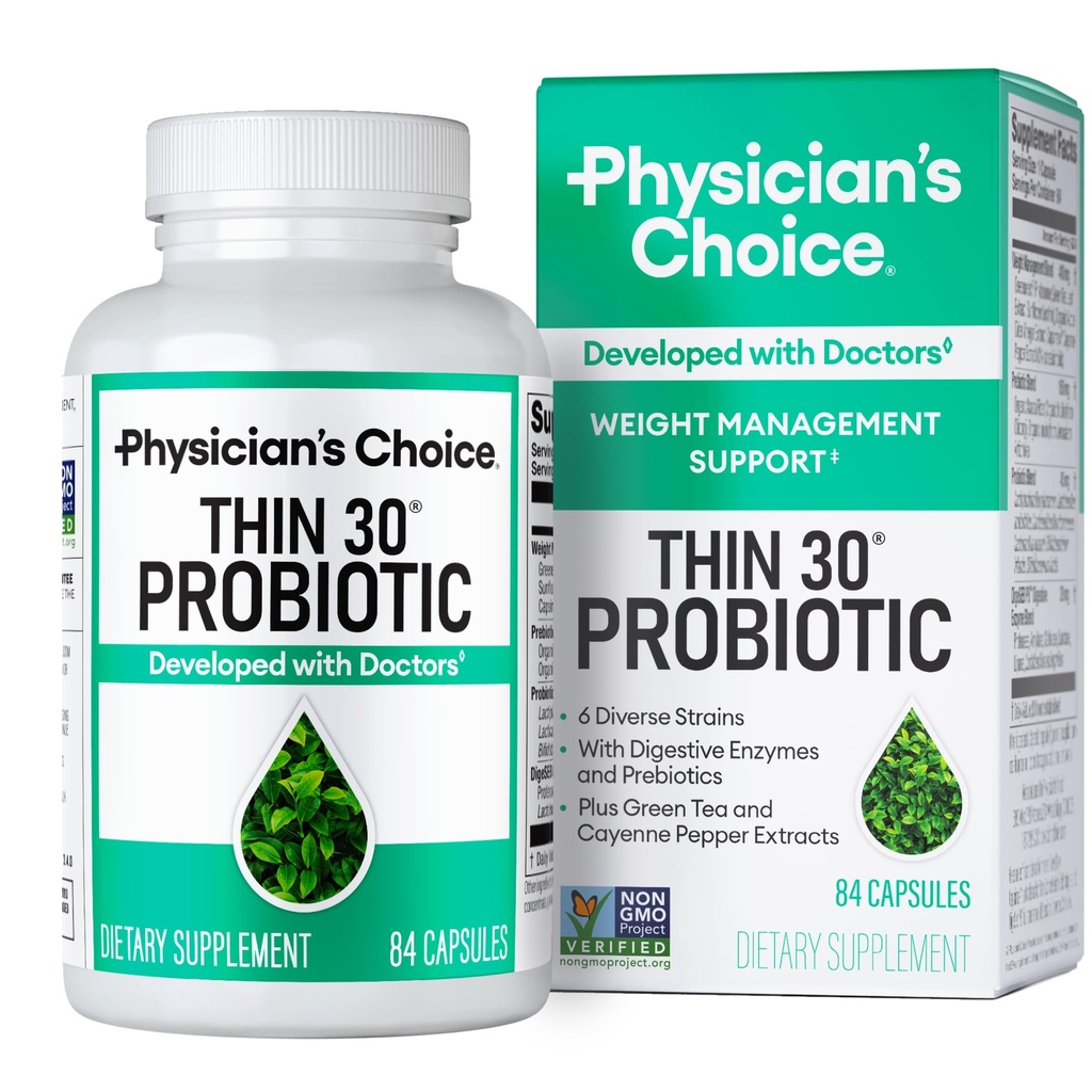 Physician's CHOICE Probiotics for Weight Management & Bloating - 6 Probiotic Strains - Prebiotics - Key ingredient Cayenne - Supports Gut Health - Weight Management for Women & Men - Green Tea - 84 CT