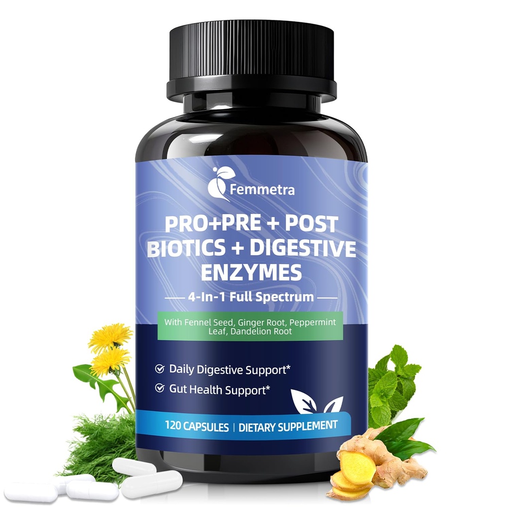 Ultra probiotiques pour les femmes hommes 200 milliards CFU - 36 souches 14 enzymes digestives, 4 herbes anti-gel, 3 fibres prébiotiques et 4 postbiotiques, Gut, digestif, régularité, gaz et immunosupport, végétalien 120 Ct