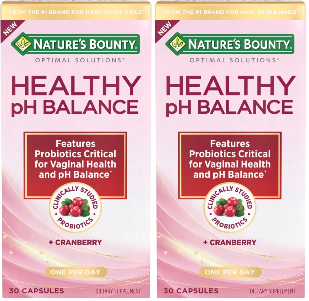 Nature's Bounty Probiotics for Women, Vaginal Probiotics for Healthy pH Balance, 2 Billion CFU, Clinically Studied Strains, Optimal Solutions pH Balance Pills, 30 Vegetarian Capsules (Pack of 2)