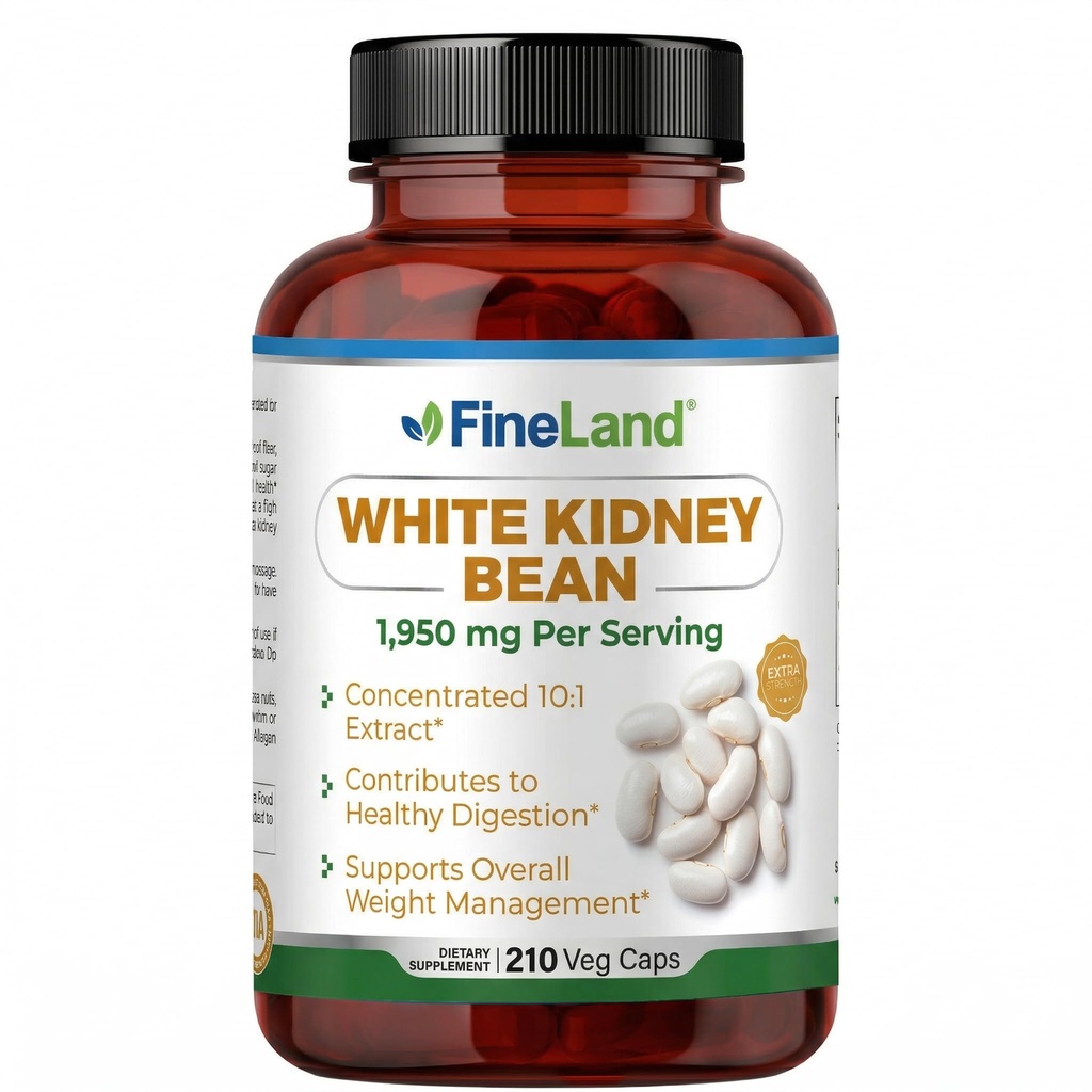 FineLand White Kidney Bean Extract 10:1 – 19.500 mg Äquivalent per Serving, 210 Vegan Kapseln – Unterstützt Carb Metabolism & Digestive Comfort – Non-GMO, Made in USA