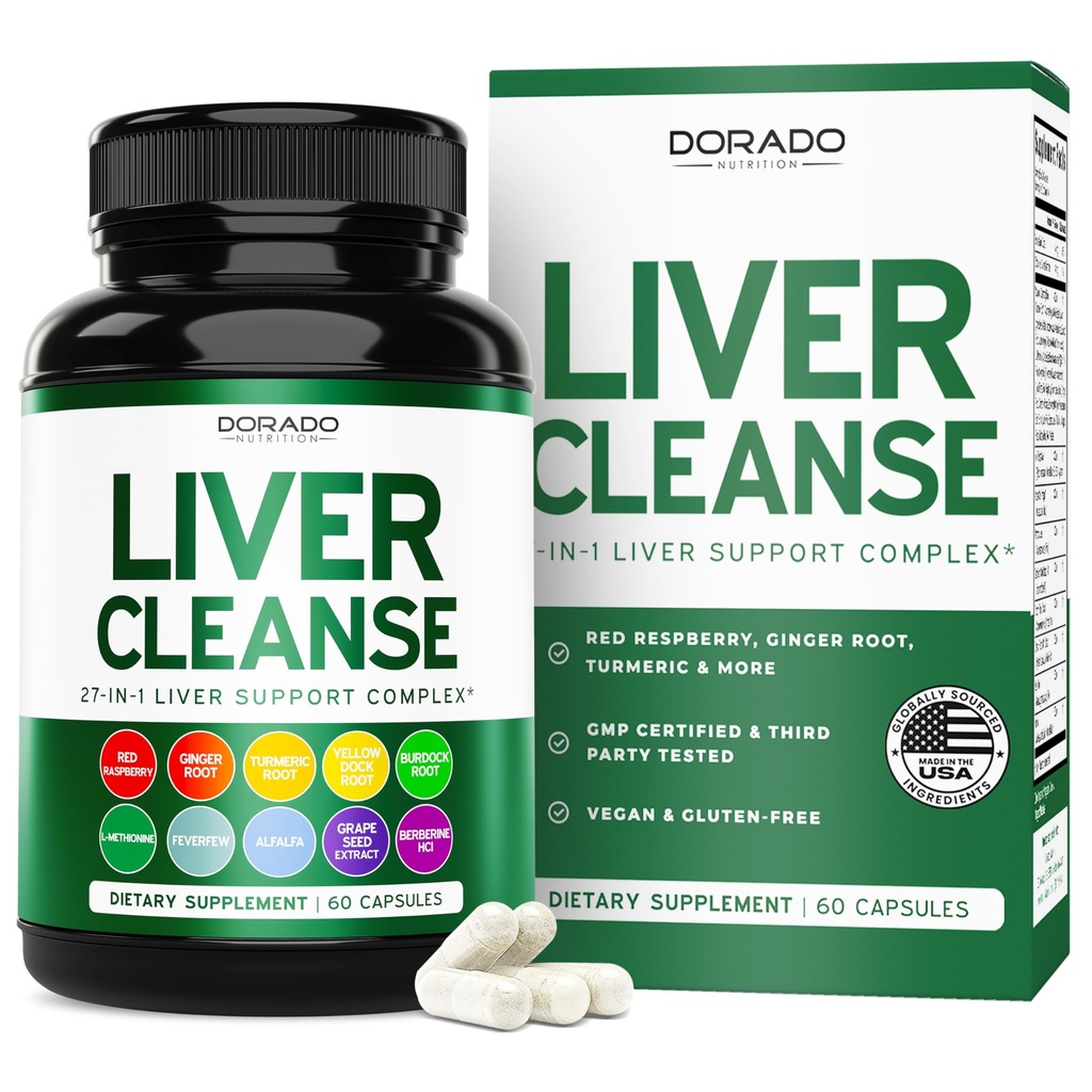 Nettoyer le foie Détox et réparer (27 en 1 formule - Thistle de lait, racine de dandelion, extrait de curcuma, artichaut et plus) - Supplément nettoyant de détox, soutien du foie pour les adultes, végétalien - 60 capsules