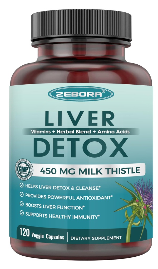 Milchdistel-Ergänzung für Leberreiniger Detox & Repair, Leberergänzung mit 450 mg Milchdistelextrakt (80% Silymarin) für Leberunterstützung und Gesundheit, GMO-frei, 120 Veggie Kapseln (60 Tage)