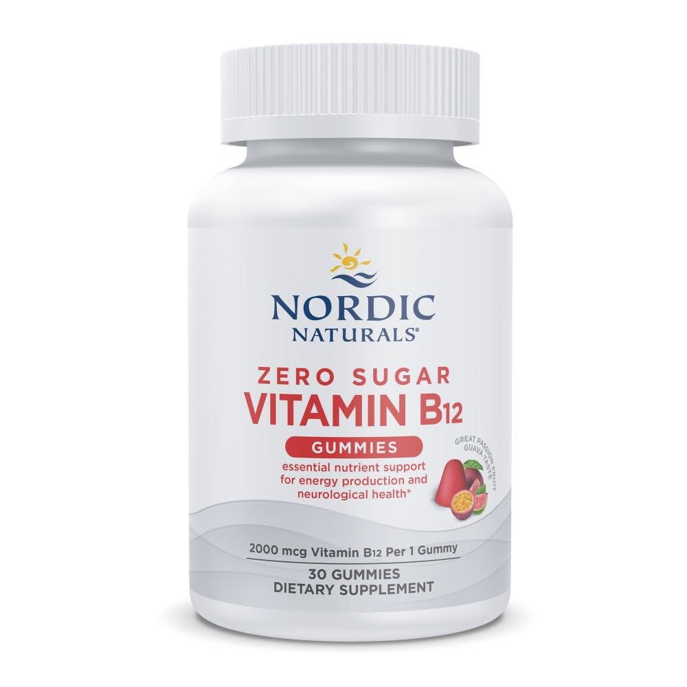 Nordic Naturals Zero Sugar Vitamin B12 Gummies - 2000 mcg Vitamin B12 per Gummy, Passion Fruit Guava Flavor - 30 Gummies, Essential Nutrient Support for Energy Production and Brain Health, 30 Portionen