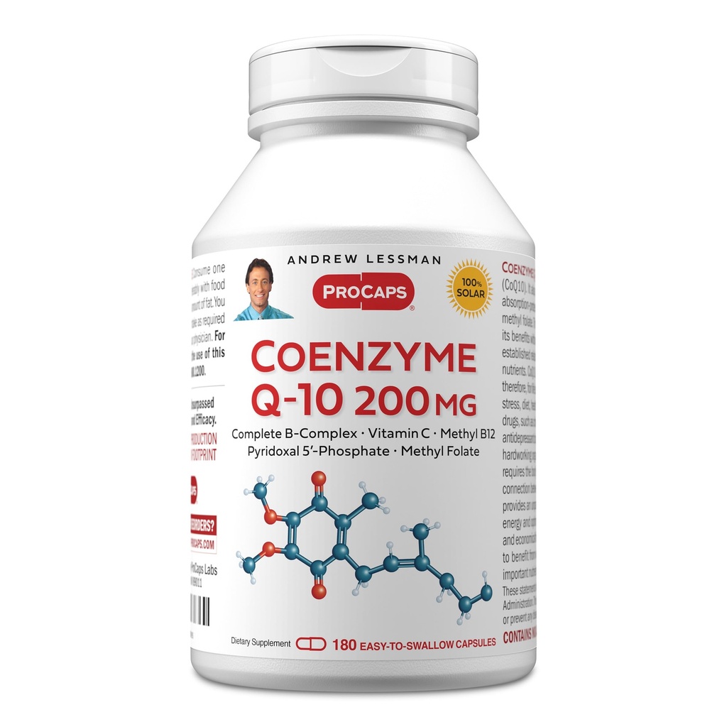 ANDREW LESSMAN Coenzyme Q-10 200 mg 180 Capsules - Essentiel pour la production d'énergie et la fonction optique de l'organe clé, le soutien anti-oxydant, appauvri par le vieillissement, plus le complexe B. Capsules faciles à avaler