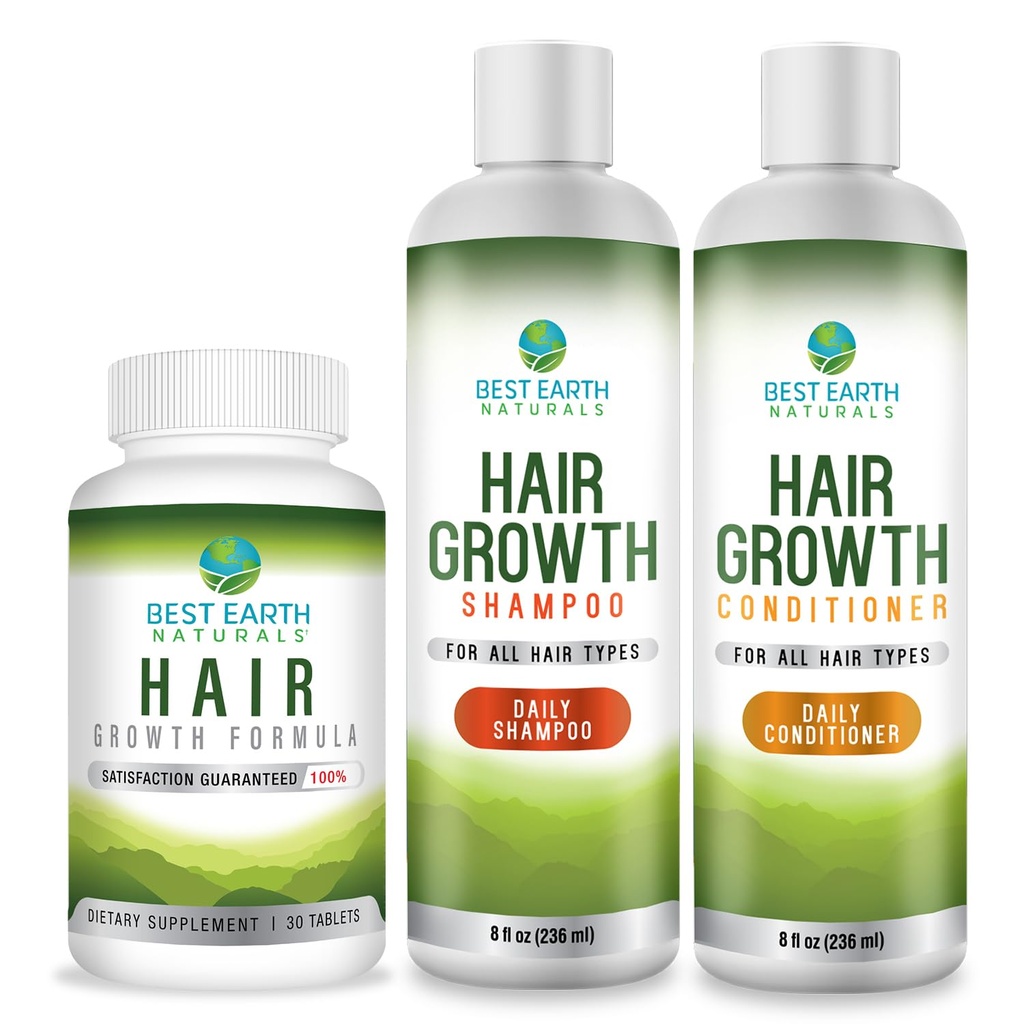 Best Earth Naturals Haarwachstum Starter Set mit Haarwachstum Vitamine, Shampoo und Conditioner