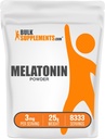 BulkSupplements.com Melatonin Pulver - Pure Melatonin, Schlafhilfe für Erwachsene - Vegan & Glutenfrei, 3mg pro Servierung, 25g (0.88 oz) (Pack von 1)