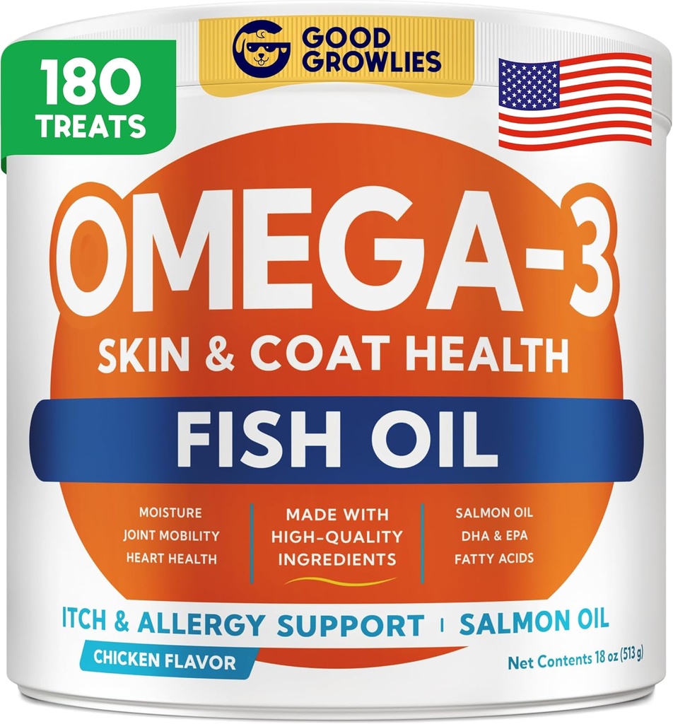 Omega 3 Fischöl für Hunde (180 Ct) - Haut- &amp; Fleischkäse - Dry & Itchy Haut Relief + Allergie-Unterstützung - Glänzende Mäntel - EPA&DHA Fettsäuren - Natürliche Lachsölkäse fördert Herz, Hip & Joint Support