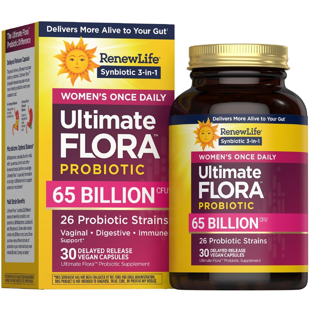 Renew Life Ultimate Flora Probiotics for Women 65 Billion CFU Delayed Release Vegan Capsules | Vaginal | Digestive Health | Immune Health | Dairy Free | 30 Count