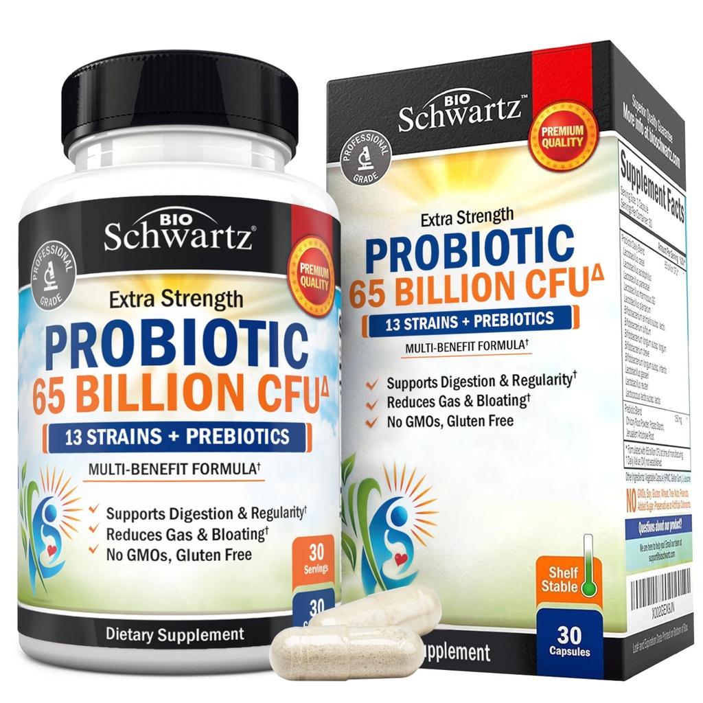 Probiotika 65 Milliarden - Probiotika mit Präbiotika für Frauen und Männer - Lactobacillus Acidophilus Verdauungskapseln - Gezielte Freisetzungstechnologie - Regal stabile Ergänzung Nicht-GVO-Milch-frei-30ct