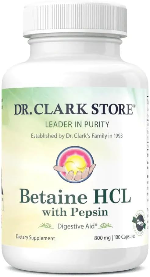 Dr. Clark Betaine HCL Supplement mit Pepsin, 800mg, 100 Gelatin Kapseln