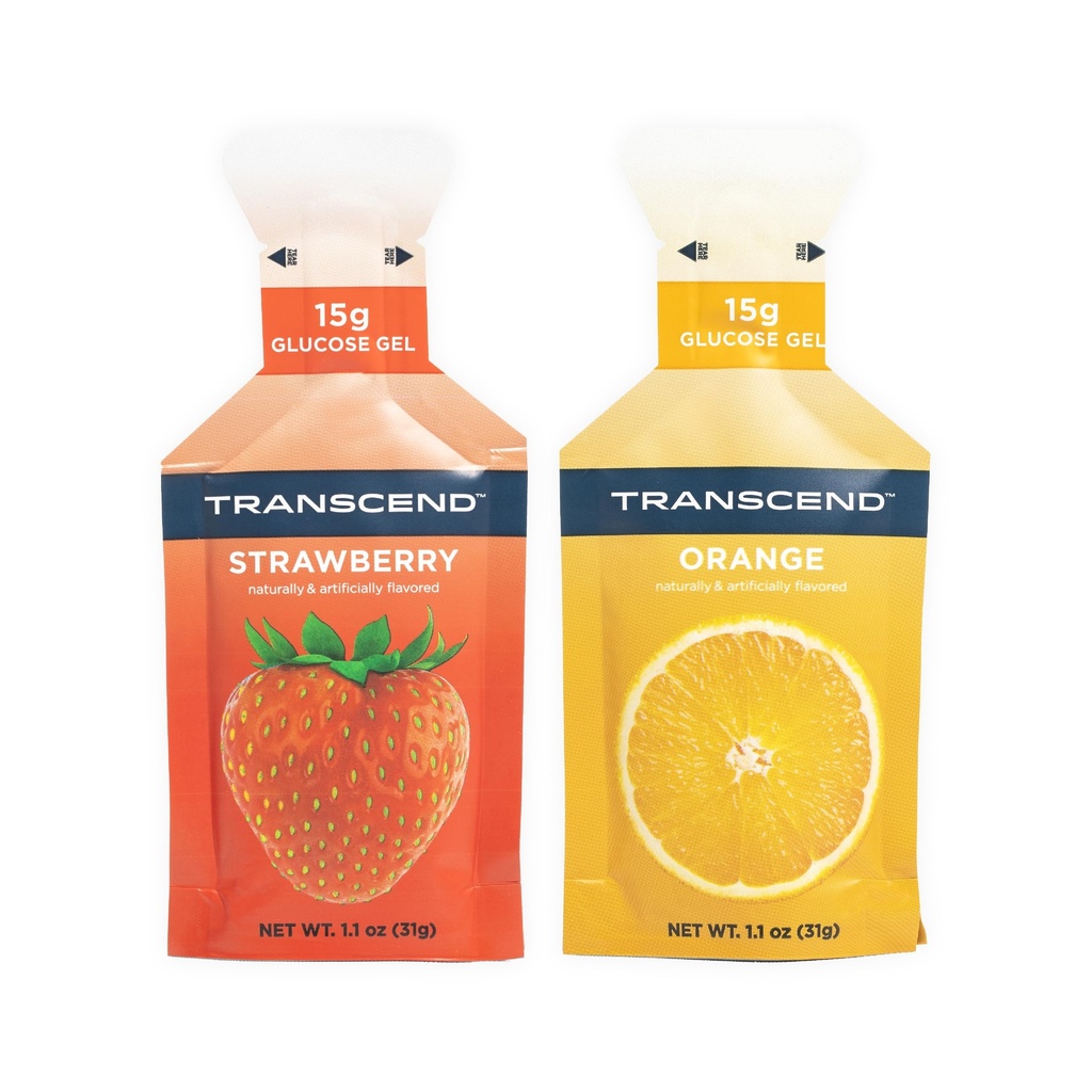 Transcend Foods Erdbeere + Orange Gele (1.1 Unze, Packung mit 10) Fast-Acting Carb Gel Erdbeere und Orange Flavor – Koffeinfrei, Glutenfrei