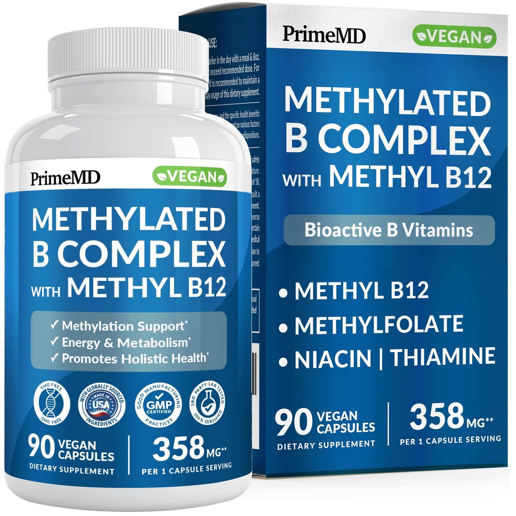 Complexe B méthylé avec méthylfolate et B12 méthylcobalamine 1000 mcg - Multivitamine méthylé pour l'énergie, la fonction cérébrale et le bien-être - Complexe vitamine B pour les hommes et les femmes (90 portions) (paquet de 1)