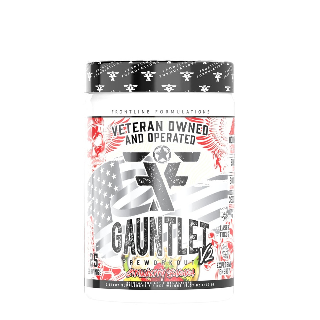 Poudre de pré-entraînement de guantlet, séances d'entraînement explosives, focalisation laser, mi-stim, saveur étonnante, Vétéran possédé et exploité, emballage mai Vary (25 portions, banane fraise)