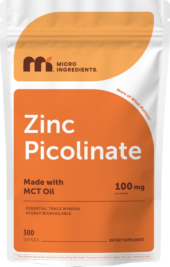 Mikroinhaltsstoffe Zinkpicolinat 100 mg pro Portion, 300 Softgels | Zinkpräparat für Frauen und Männer | Hergestellt mit MCT-Öl | Nicht-GVO