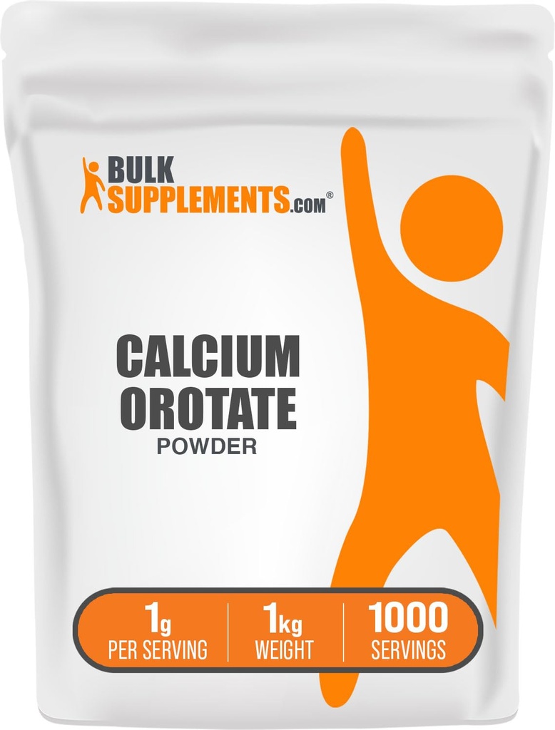 BulkSupplements.com Poudre d'orotate de calcium - Supplément de calcium, haute biodisponibilité - Sans aromatisants et sans gluten, 1g par portion, 1kg (2,2 lbs) (paquet de 1)